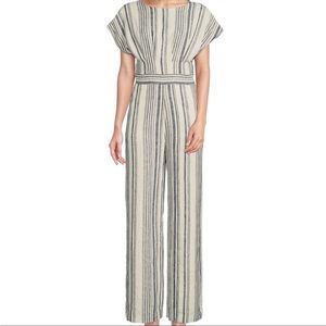 Gibson Latimer Navy/White Stripe Linen Blend Jumpsuit with Pockets